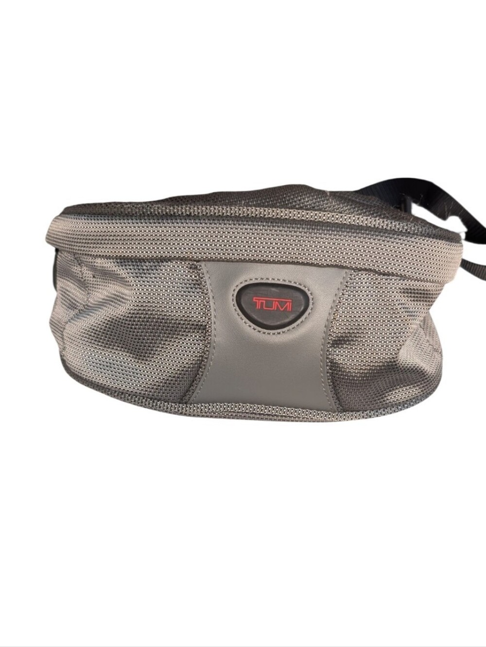 Vtg Tumi T2 Pewter Ballistic Nylon Waist Pouch Fanny Pack Grey red Tumi logo